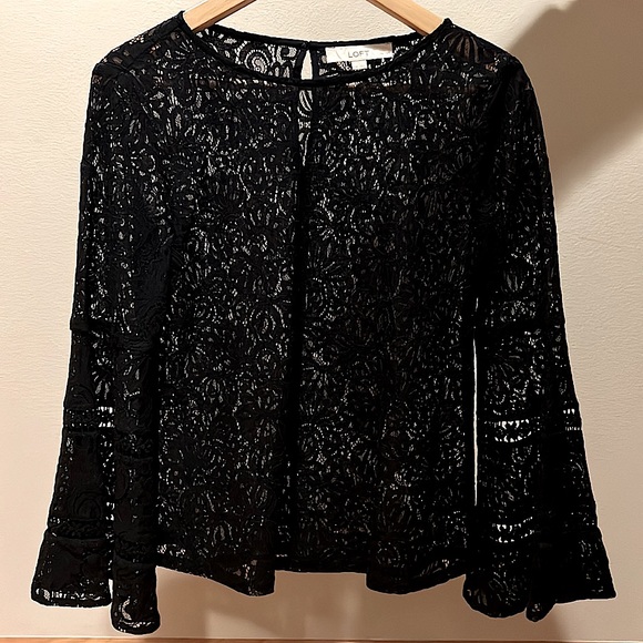 LOFT Tops - Loft dark blue lace top with bell sleeves